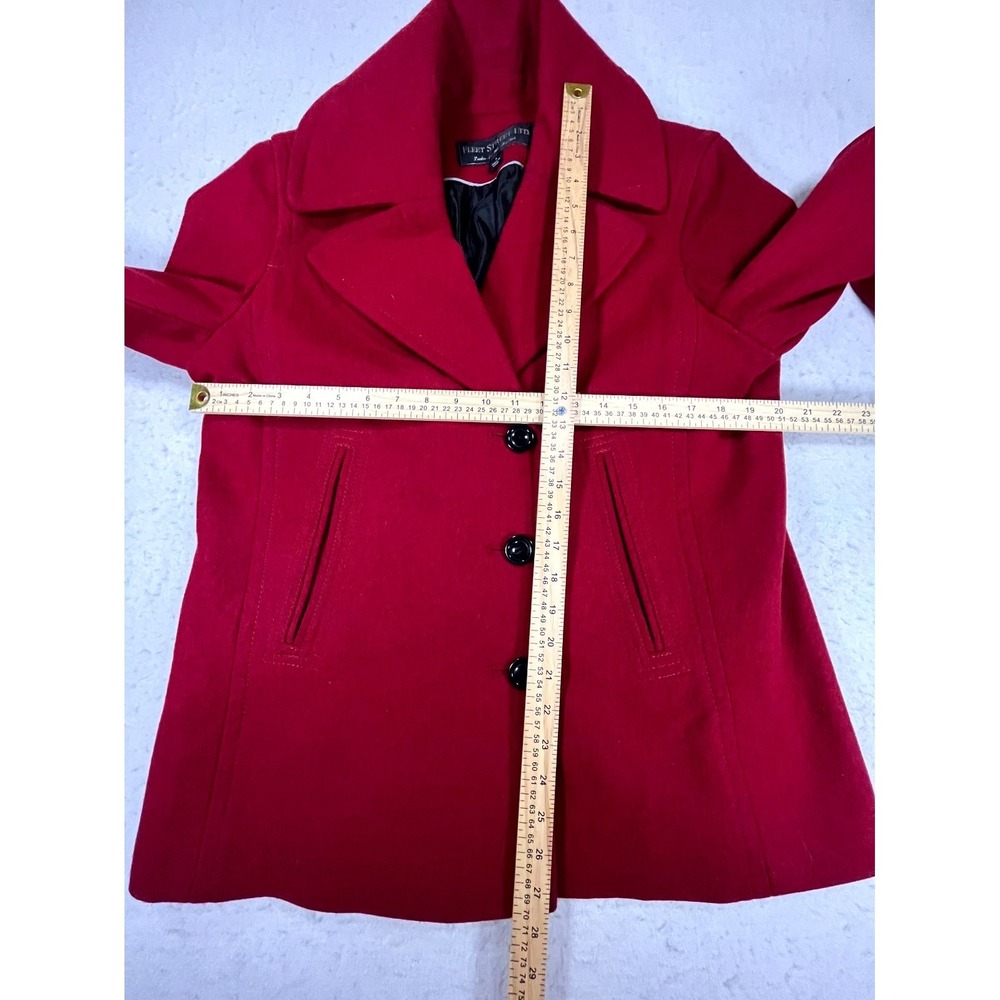 Fleet Street Ltd Blend Peacoat Womens Large Red Wool Lined Notch Lapel Warm Wear - Picture 7 of 8